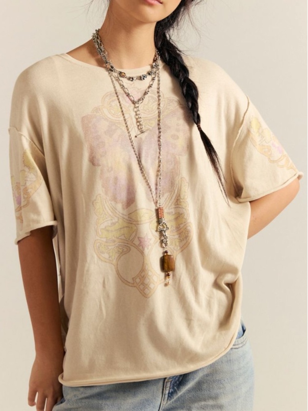 NWOT FREE PEOPLE We the Free Cosmic Bloom Graphic Tee in Sand Dollar
